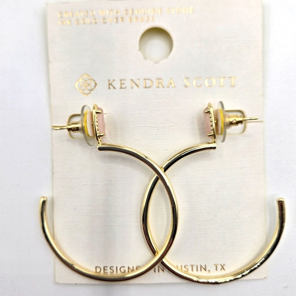 KENDRA SCOTT NWT Necklace & Earring Set Gold w/ Light Pink Stone - Picture 7 of 9